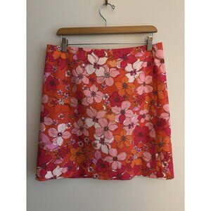 Talbots Size 8 Colorful Floral Pink Print Stretch Cotton Pencil Skirt Tropical